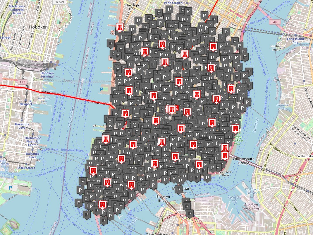 New York City map with many POIs around stations